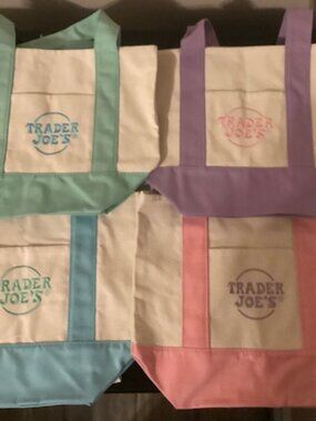 Trade Joe's Set of Mini Pastel Canvas Tote Bags